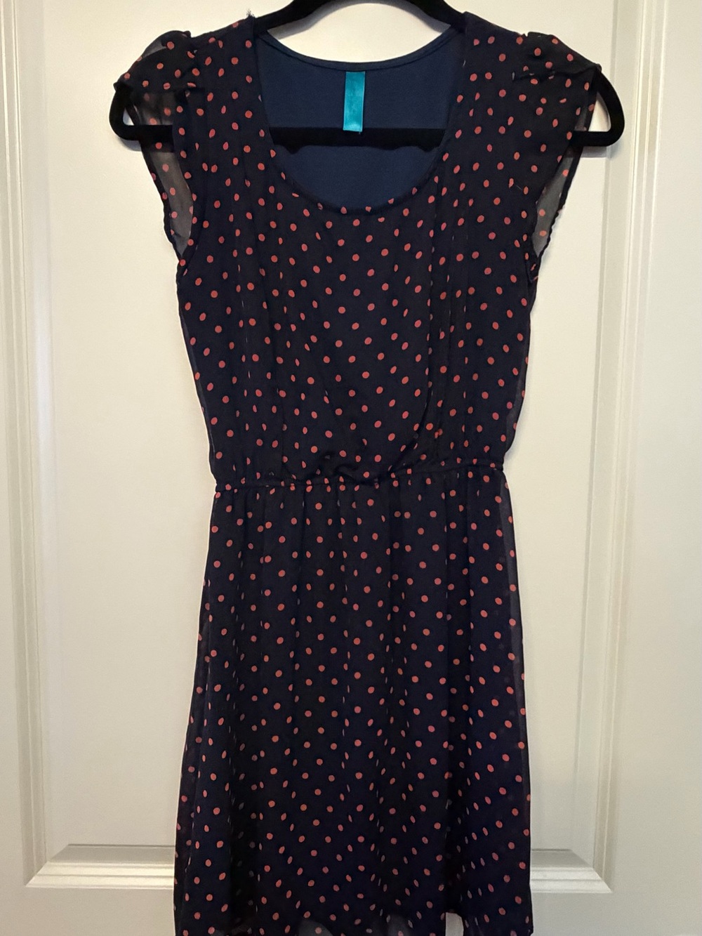 Navy Polka Dot Cap Sleeve Dress